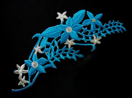 PT129 Tree Flower Stem w Trim Embroidery Patch Applique Blue