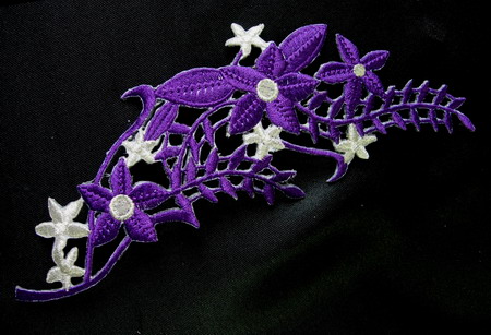 PT130 Tree Flower Stem w Trim Embroidery Patch Applique Purple