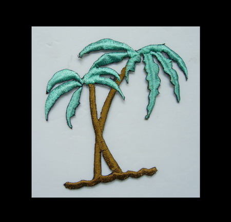 PT140 Palm Tree Embroidery Patch Applique Aqua Green Iron On x2