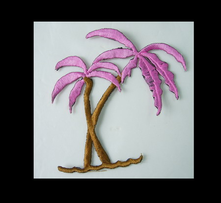 PT141 Palm Tree Embroidery Patch Applique Pink Iron On x2