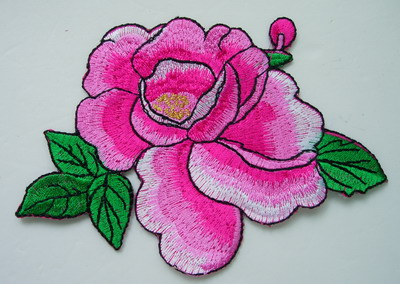 PT159 Chinese Peony Tone Flower Embroidery Patch Fuchsia Iron On - Click Image to Close