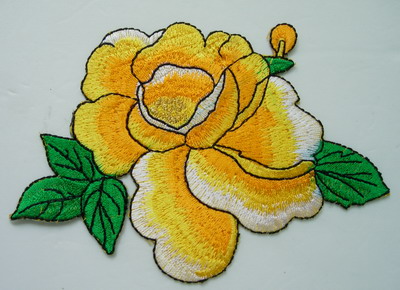 PT161 Oriental Peony Tone Flower Embroidery Patch Yellow Iron On - Click Image to Close