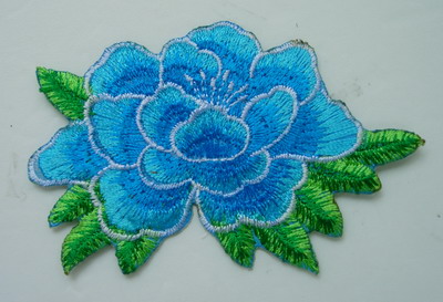 PT164 Little Tone Flower Peony Embroidery Patch Aqua Iron On