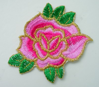 PT166 Little Tone Flower Embroidery Patch Pink Iron On