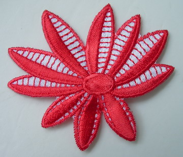 PT177 Pale Red Flower Leaf Embroidered Patch for Dress x2