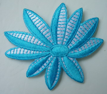 PT179 Aqua Flower Leaf Embroidered Patch for Dress x2 - Click Image to Close