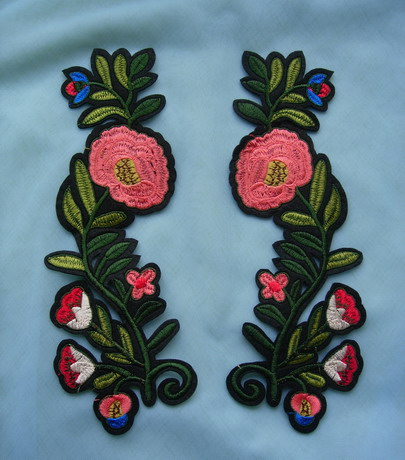 PT201 Long Mirror Floral Leaves Embroidered Patch Iron On Dress - Click Image to Close