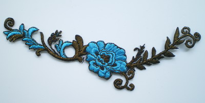 PT29 Embroidery Patch Floral Flower Aqua Iron on Applique 2pc - Click Image to Close