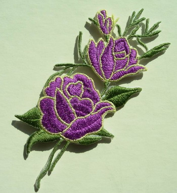 PT47 Embroidery Patch Purple Rose Flowers Applique 2pcs