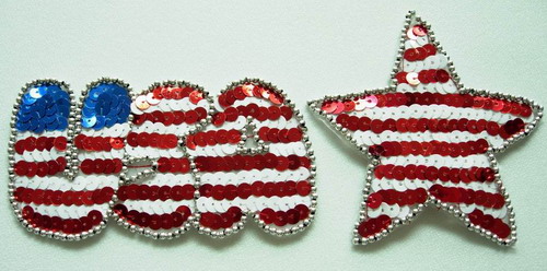 PA04 Sequin Applique Patriotic USA Star Sequin Bead Motif - Click Image to Close