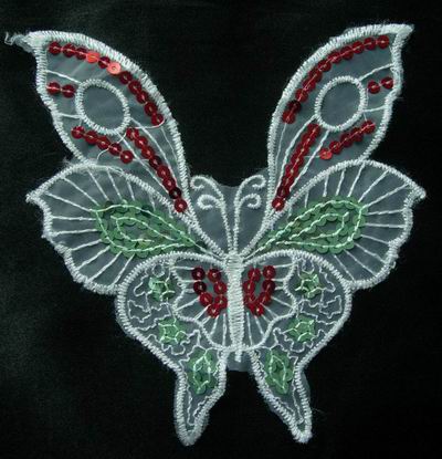 VA04 2pcs Butterfly Venise Applique Sequin Red & Green - Click Image to Close