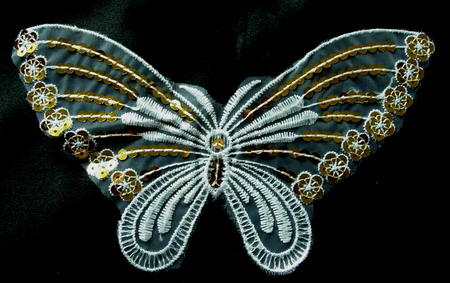 VA18 Butterfly Sequin Lace Venise Applique Motif Gold 2pcs - Click Image to Close