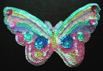 AN05 Sequin Bead Applique Rainbow Butterfly Large