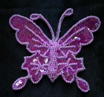 AN06 Sequin Bead Applique 3D Butterfly Fuchsia Iron on