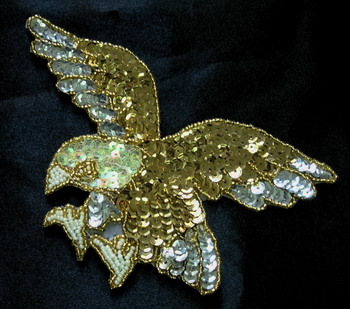 AN08 Sequin Bead Applique Gold Eagle