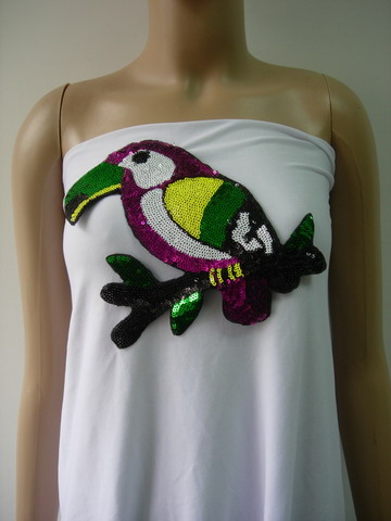 AN100 Colorful Parrot Bird Twitter Sequined Embroidered Applique - Click Image to Close