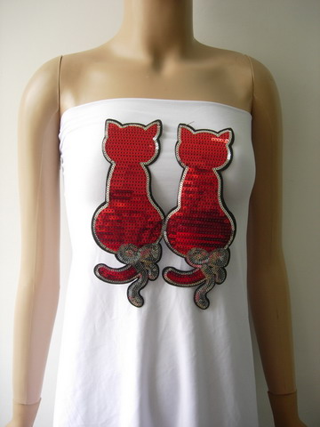 AN106 Twin Cat Cats Embroidered Sequin Applique Patch Iron On