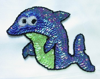 AN11 Sequin Bead Applique Dolphin Fish
