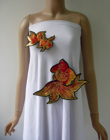 AN110 Colorful Gold Fish Embroidered Sequined Applique Set 2