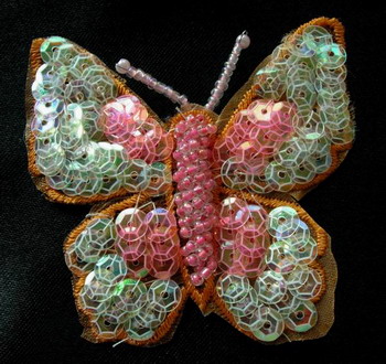 AN14 Sequin Bead Applique Butterfly 2 tone Orange 2pcs