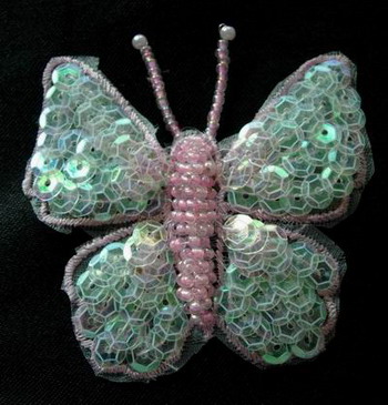 AN15 Sequin Bead Applique Butterfly 2 tone Pink 2pcs