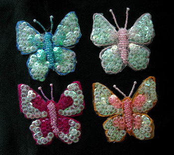 AN16 Sequin Bead Applique Butterfly Multicolor 4pcs