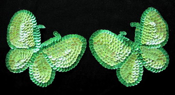 AN17 Sequin Applique Butterfly Motif Apple Green 2pcs