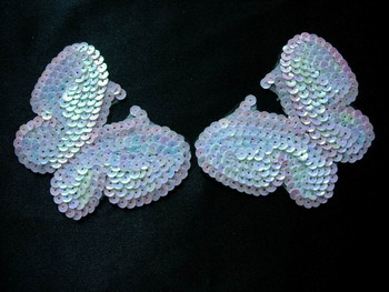 AN18 Sequin Applique Butterfly Motif White Pink 2pcs