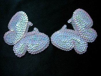 AN18 Sequin Applique Butterfly Motif White Pink 2pcs - Click Image to Close