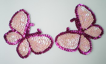 AN19 Sequin Applique Butterfly Motif Pink Fuchsia 2pcs