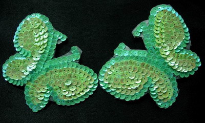 AN29 Sequin Applique Butterfly Motif 2 tone Green 2pcs - Click Image to Close