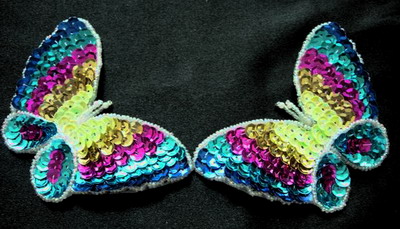 AN40 Sequin Bead Applique Rainbow Butterfly Motif 2pcs - Click Image to Close