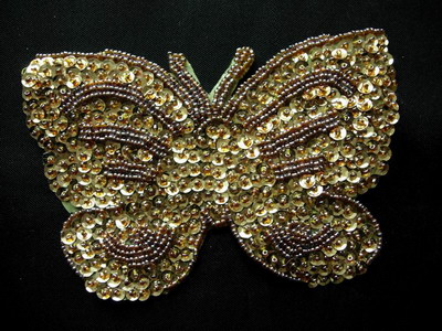 AN42 Sequin Bead Applique Unique Butterfly Motif Gold