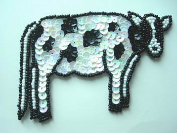 AN44 Sequin Bead Applique Milk Cow - Click Image to Close