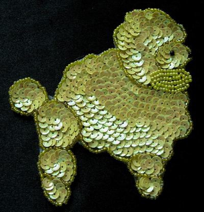 AN56 Bead Sequin Applique Motif Poodle Yellow Iridescent