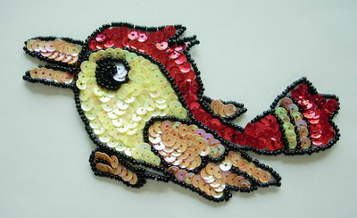 AN61 Bird Twitter Sequin Bead Applique Unique Handmade Motif - Click Image to Close