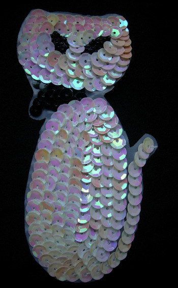AN78 Cat Kitty White Iris Sequin Applique x2 AN78 Cat Kitty White Iris Sequin Applique x2