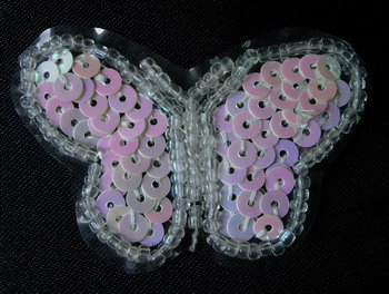 AN83 Butterfly Sequin Bead Applique Motif White 4pcs