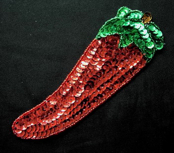 TF14 Red Chili Capsicum Sequined Beaded Applique Motif - Click Image to Close