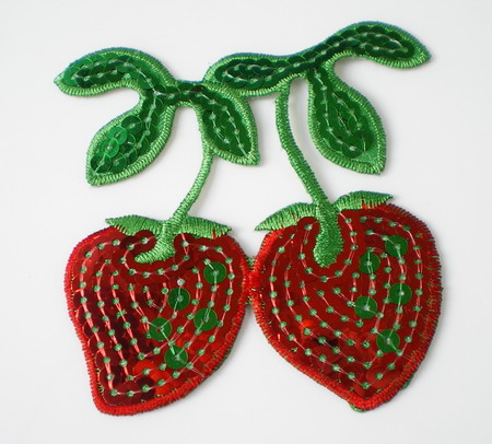 TF17 Cherry Strawberry Sequin Embroidery Applique Iron On