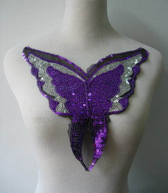 VA22 Purple Silver Sequin Butterfly Lace Venise Trim Applique - Click Image to Close