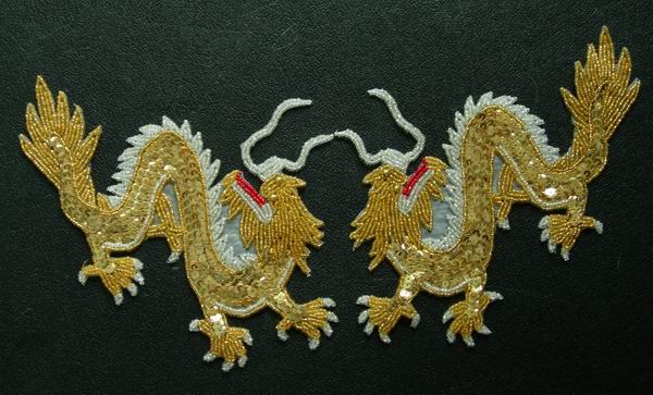 AN01 Mirror Oriental Dragon Sequin Bead Applique Art of Handmade