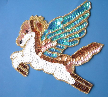 AN03 Sequin Bead Applique Angel Horse