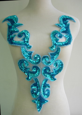 BD03-2 Large Aqua Bodice Sequined Beaded Applique - Click Image to Close