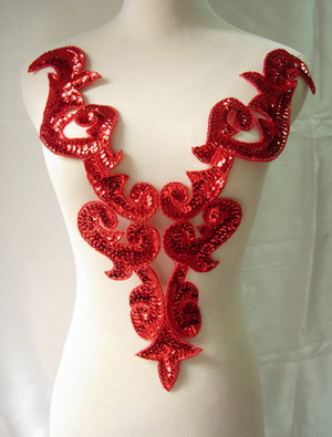 BD03-3 Large Red Bodice Sequined Beaded Applique BD03-3 Large Red Bodice Sequined Beaded Applique