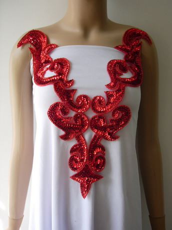 BD03-3 Large Red Bodice Sequined Beaded Applique - Click Image to Close