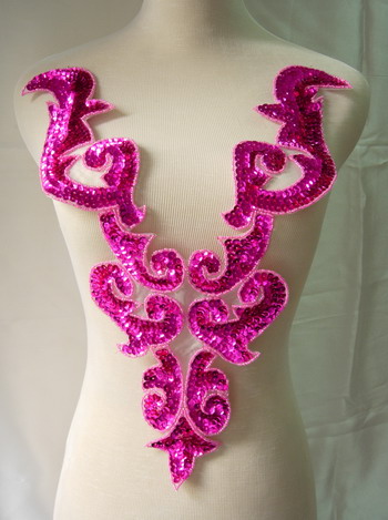 BD03-4 Large Fuchsia Bodice Sequined Beaded Applique