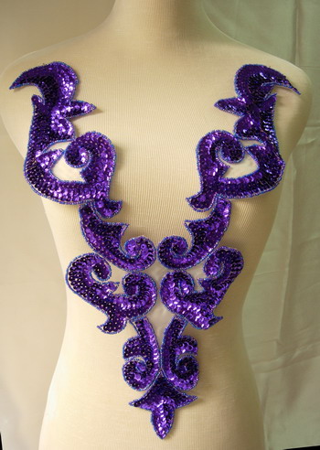 BD03-5 Large Purple Bodice Sequined Beaded Applique