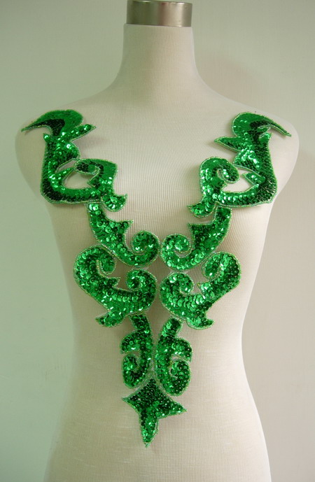 BD03-7 Large Green Bodice Sequined Beaded Applique Belly Dance BD03-7 Large Green Bodice Sequined Beaded Applique Belly Dance