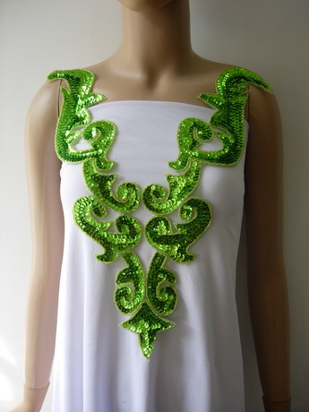 BD03-8 Large Lime Bodice Sequined Beaded Applique Belly Dance